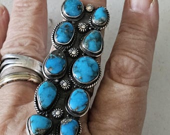 Dramatic Long Blue Turquoise Vintage Ring Old Pawn Size 10  JR 451
