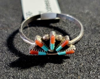 Turquoise & Coral Zuni Vintage Ring Old Pawn Size 9 1/2 JR 616