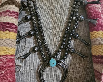Old Turquoise Vintage Squash Blossom Necklace Old Pawn Sterling JN 509