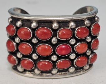 Fabulous Coral Zuni Vintage Native Cuff Old Pawn. 6 1/2" wrist. JB 90