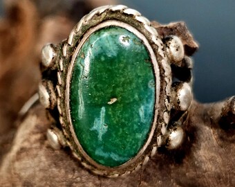 1930s Cerillos Turquoise Native Ring Old Pawn Size 6 1/2 JR 387