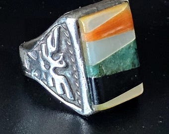 Zuni Inlay Thunderbird Vintage Ring Old Pawn Size 9 JR 365