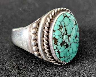 Blue Spiderweb Turquoise Fancy Vintage Cast Silver Ring Size 13 Old Pawn JR 435