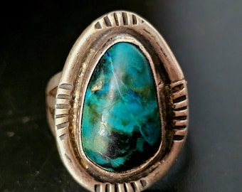 Great Blue Turquoise Native Ring Old Pawn Size 7 JR 432
