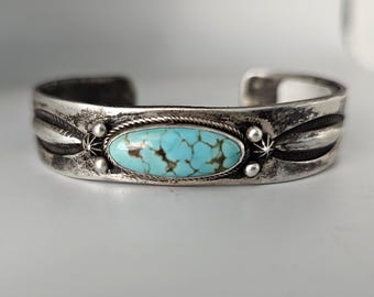 Aaron Toadlena Number 8 Turquoise Bracelet Sterling Vintage Old Pawn 7" wrist JB 971
