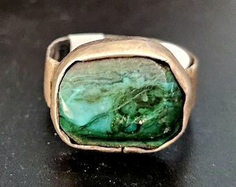 Malachite Unusual Vintage Native Ring Old Pawn Size 8 JR 08