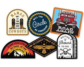 Outlaw Country Music Sticker 6-Pack: Waterproof Vinyl Decals