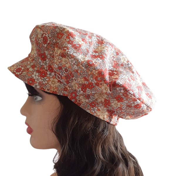 Casquette originale en  coton à petites fleurs orange