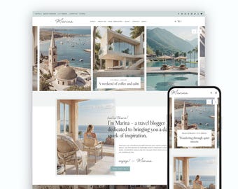 Lifestyle Travel Blog WordPress Theme: Kadence Template for Blogger & Slow Travel Content Creator • Feminine Aesthetic Escape Design •Marina
