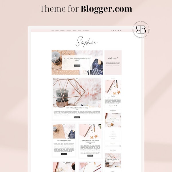 Sophie • Responsywny szablon na Bloggera premium, kobiecy motyw na bloga ze sliderem, design dla bloga, nowoczesny szablon na Blogspota