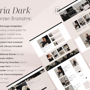 Aria Dark WordPress blog theme for fashion, lifestyle and beauty bloggers – feminine Kadence editorial magazine template for influencers