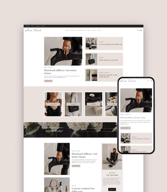 Aria Dark Blog WordPress Theme - Fashion Lifestyle Beauty Blogger, Editorial Magazine Kadence WordPress Template • Feminine Blogging Website