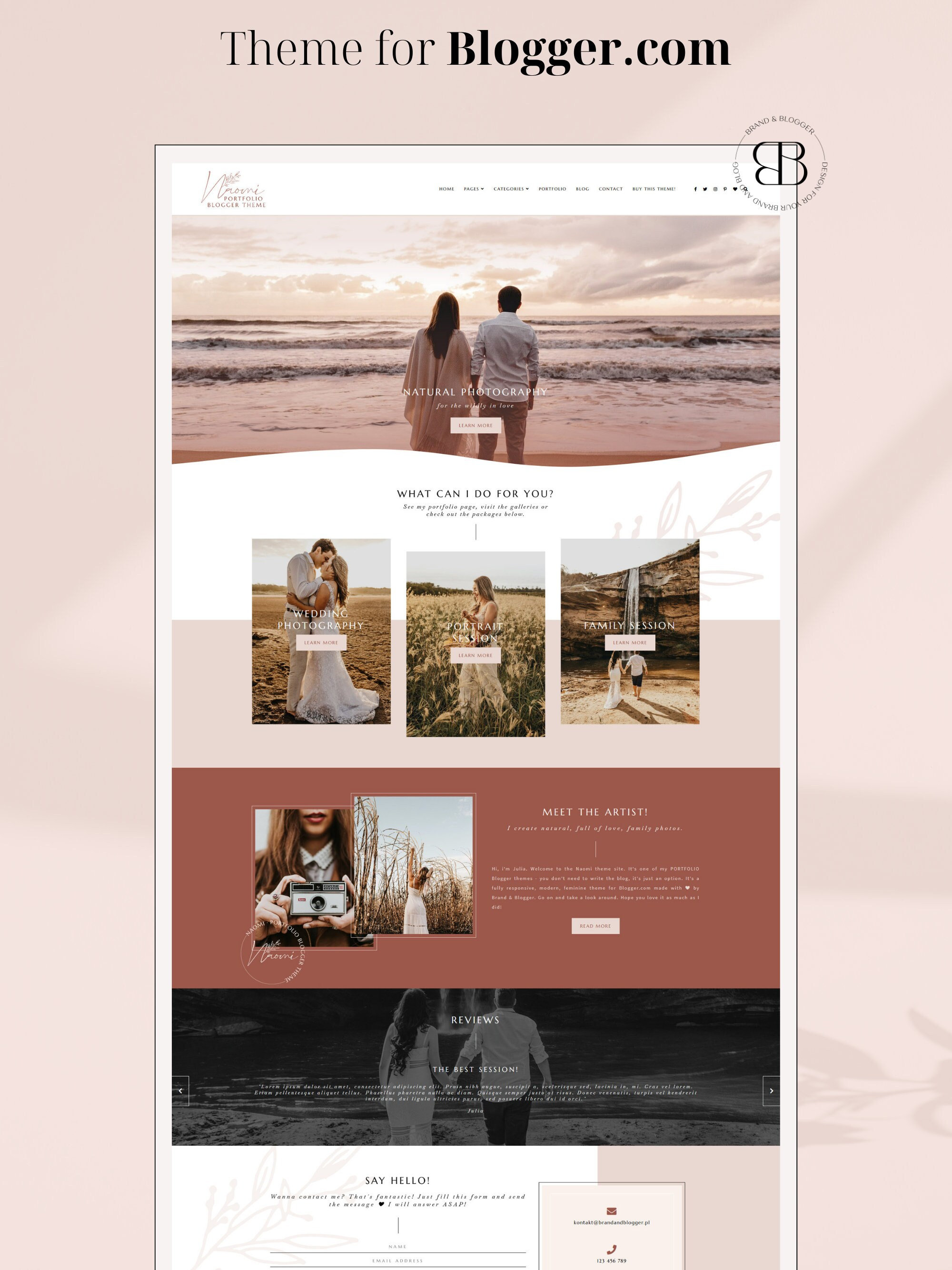 Naomi • Responsive Blogger template, modern premium Blogger theme, slider portfolio blog design, premade feminine gallery Blogspot layout