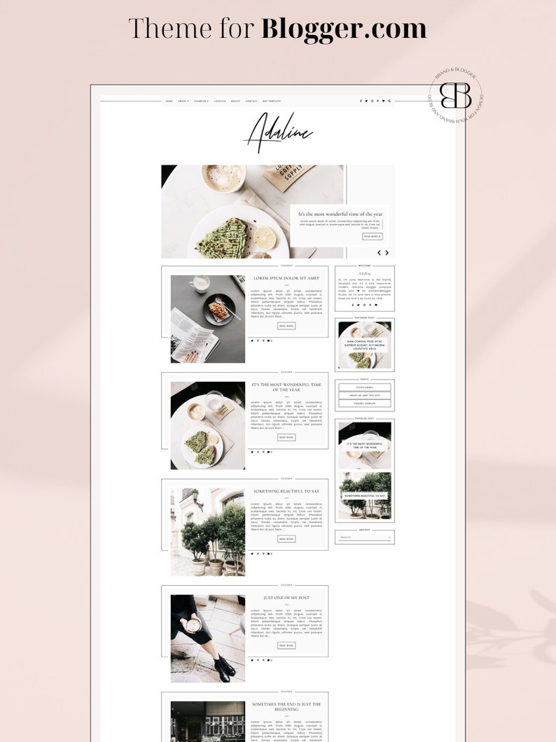 Adaline Responsive Blogger template, fashion premium Blogger theme with slider, lifestyle blog design, premade feminine Blogspot layout image 1