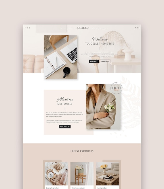 Joelle • WordPress Theme, Feminine Kadence Child Theme for Coach, Marketing Strategist, Blogger, Podcast, Shop Business Website Template