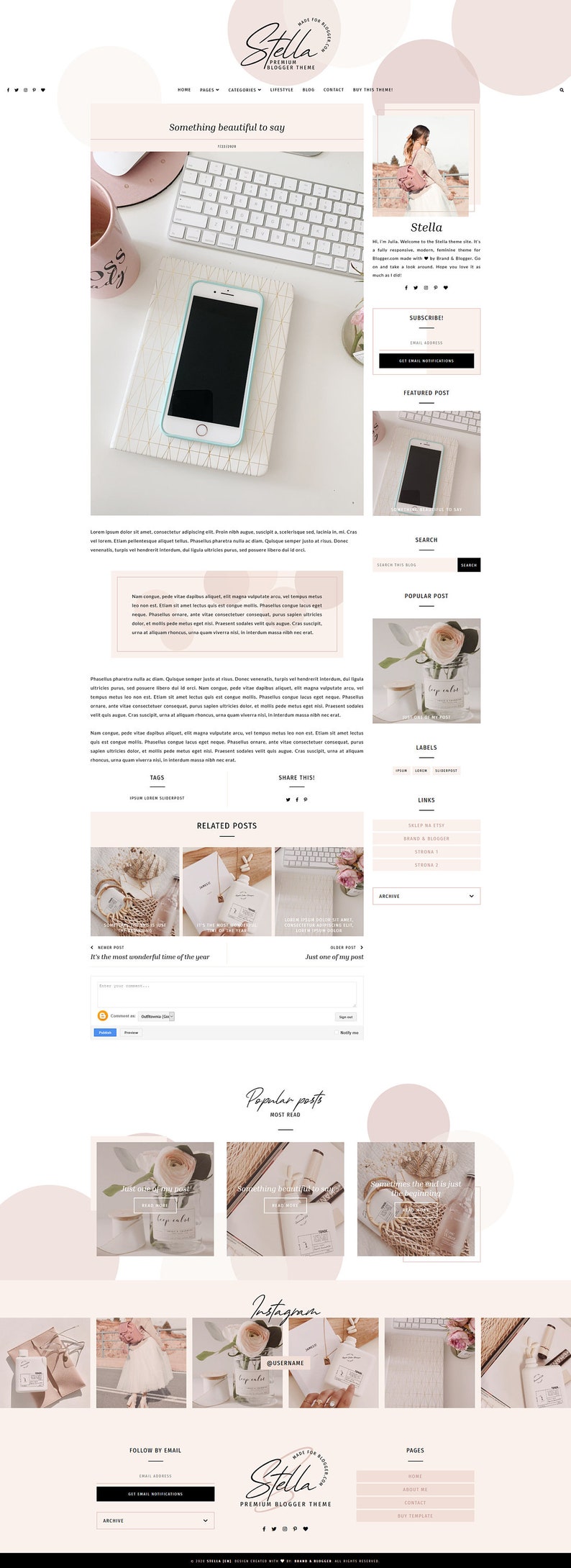 Stella Responsive Blogger template, modern premium Blogger theme, slider lifestyle blog design, premade feminine fashion Blogspot layout image 8