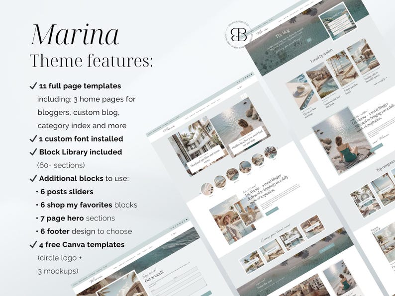 Full list of WordPress theme features including Kadence framework, WooCommerce and customization options
