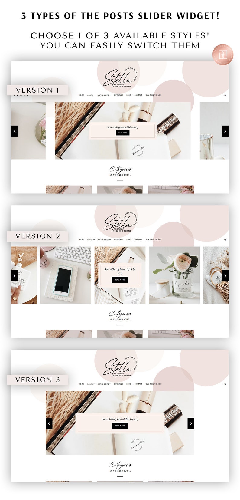 Stella Responsive Blogger template, modern premium Blogger theme, slider lifestyle blog design, premade feminine fashion Blogspot layout image 6