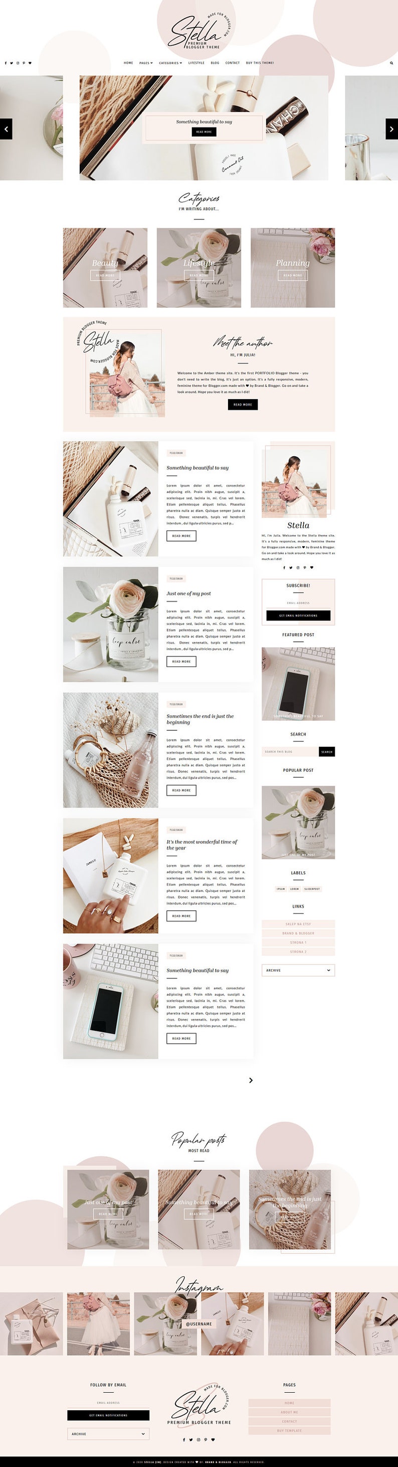 Stella Responsive Blogger template, modern premium Blogger theme, slider lifestyle blog design, premade feminine fashion Blogspot layout image 2