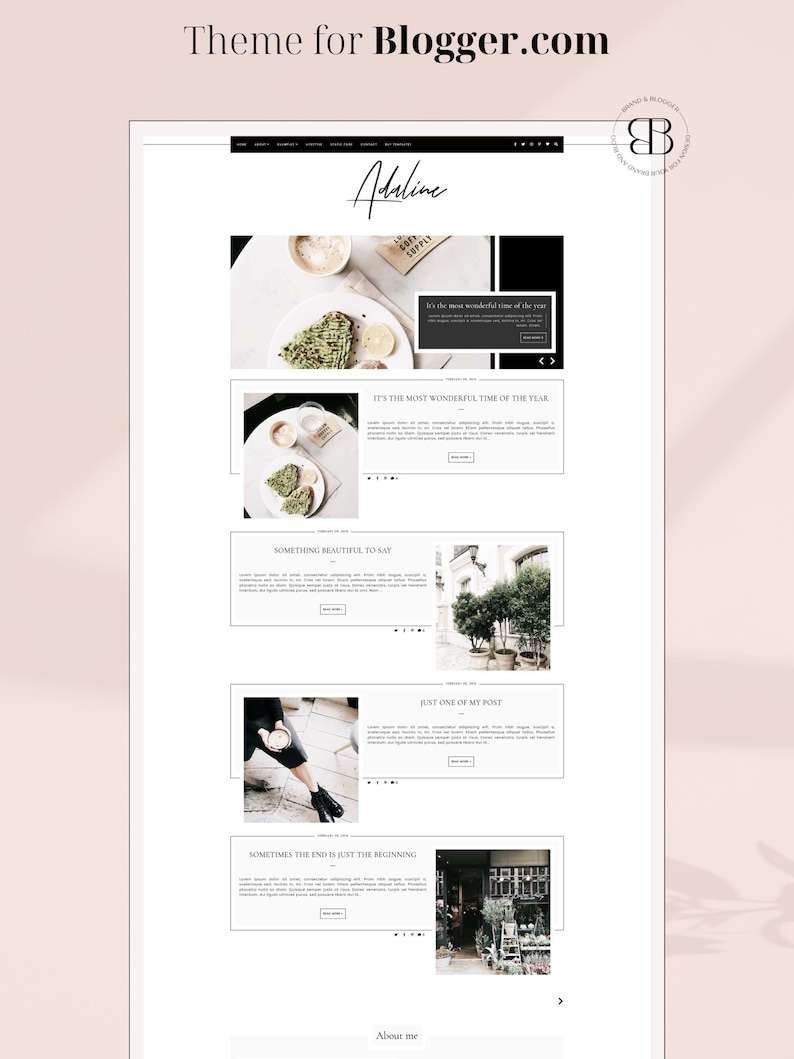 Adaline Dark Responsive Blogger template, fashion premium Blogger theme, slider lifestyle blog design, premade feminine Blogspot layout image 1