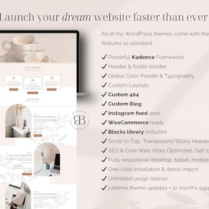 Olivia is a feminine WordPress Kadence child theme for: coaches, business strategists, creative designers, virtual assistants, social media managers, podcasters, creators of digital products (ebook, courses), service providers bloggers and more!