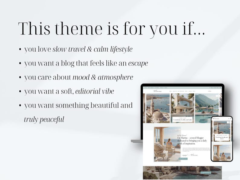 slow travel blog wordpress theme for lifestyle bloggers calm aesthetic website design kadence template