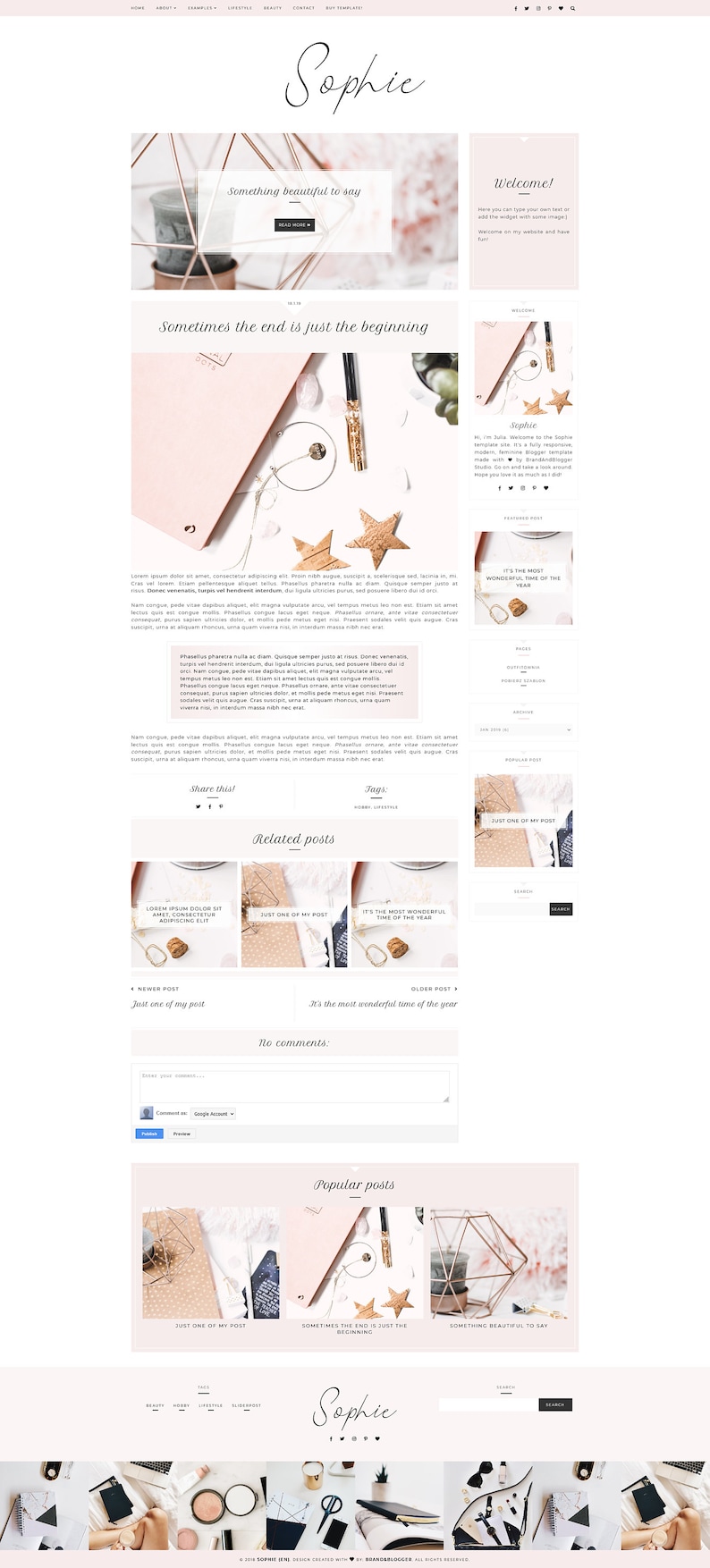 Sophie Responsive Blogger template, feminine premium Blogger theme with slider, lifestyle blog design, premade modern Blogspot layout image 6