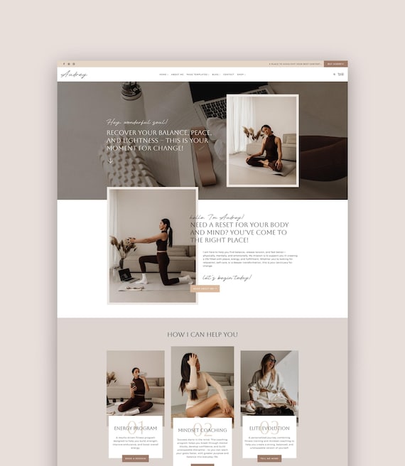 WordPress Coaching Theme, Kadence Child Theme for Coach, Fitness Yoga Instructor, Therapist • Modern Business Website Template • Audrey