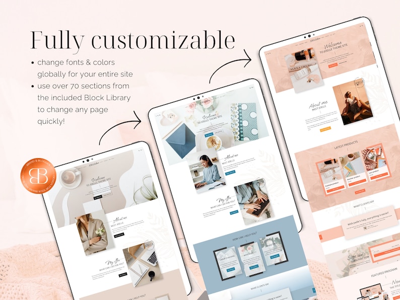 Joelle is a fully customizable WordPress Kadence child theme for: bloggers, podcasters, coaches, creators of digital products, business strategists, creative designers, virtual assistants, social media managers and other female entrepreneurs!