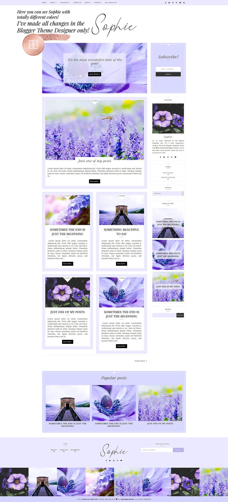 Sophie Responsive Blogger template, feminine premium Blogger theme with slider, lifestyle blog design, premade modern Blogspot layout image 7