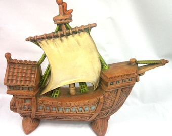 Vtg 1966 Fresolone Ceramic Mold Ship Boat Figurine Statue Hand Painted Pirate