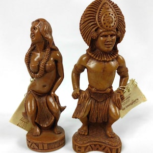 Vintage Coco Joe's Hawaii Wahine Hula Dancer Tomotu Figurine Tiki Hapa Wood 4.5"