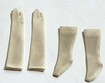 Vintage Barbie Long White Tricot Gloves and Long Socks Stockings Set
