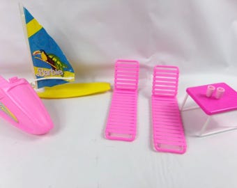 Vintage 1987 Island Fun Barbie Surf Set 7948 Jetski Chairs Sailboat Table Arco