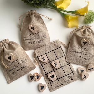 FUN Wedding and Party Favours with Personalised Hessian Bag with Noughts and Crosses Game | Tic Tac Toe