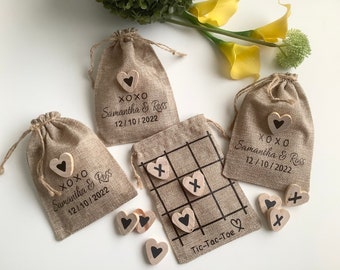 FUN Wedding and Party Favours with Personalised Hessian Bag with Noughts and Crosses Game | Tic Tac Toe