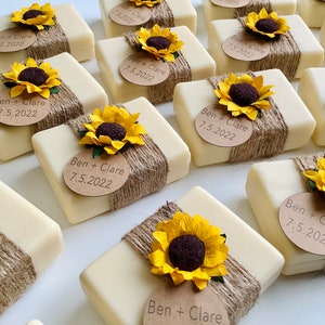 Rustic Hessian Wrapped Sunflower Themed Soap Favours perfect for Weddings, Bridal or Baby Showers