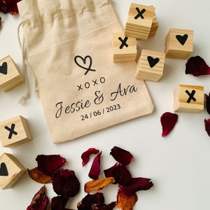Personalised Eco Friendly Calico or Raw Cotton Reusable Wedding Party or Bonboniere Favour Bags and Tic Tac Toe Game Sets
