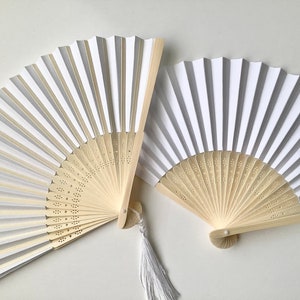 Personalized White Handheld Paper Fans for Wedding Favours, Bridal n Baby Shower Favours and Summer Party Favours image 7