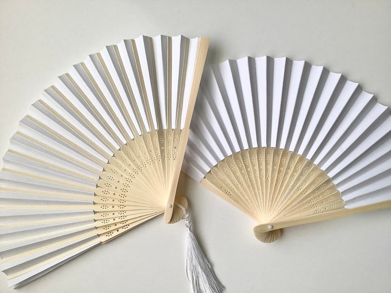 Personalized White Handheld Paper Fans for Wedding Favours, Bridal n Baby Shower Favours and Summer Party Favours image 7