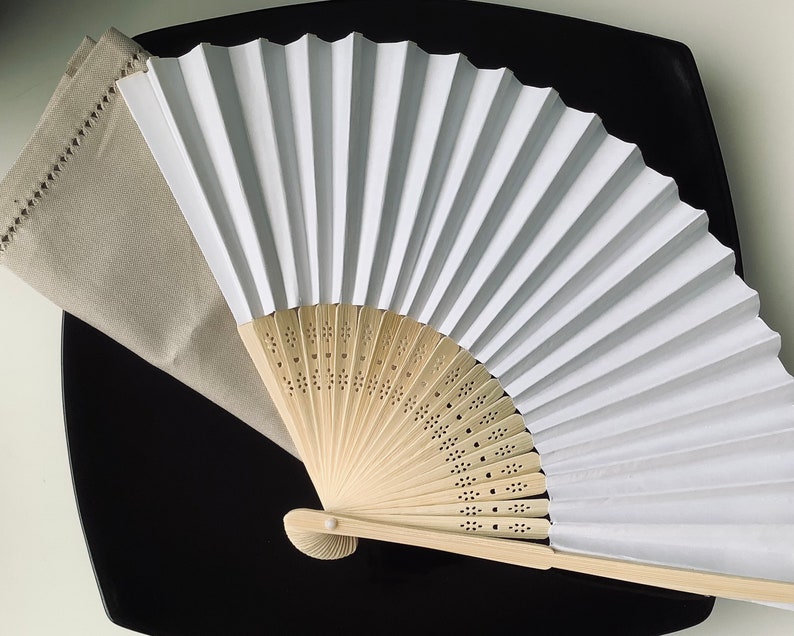 Personalized White Handheld Paper Fans for Wedding Favours, Bridal n Baby Shower Favours and Summer Party Favours image 6