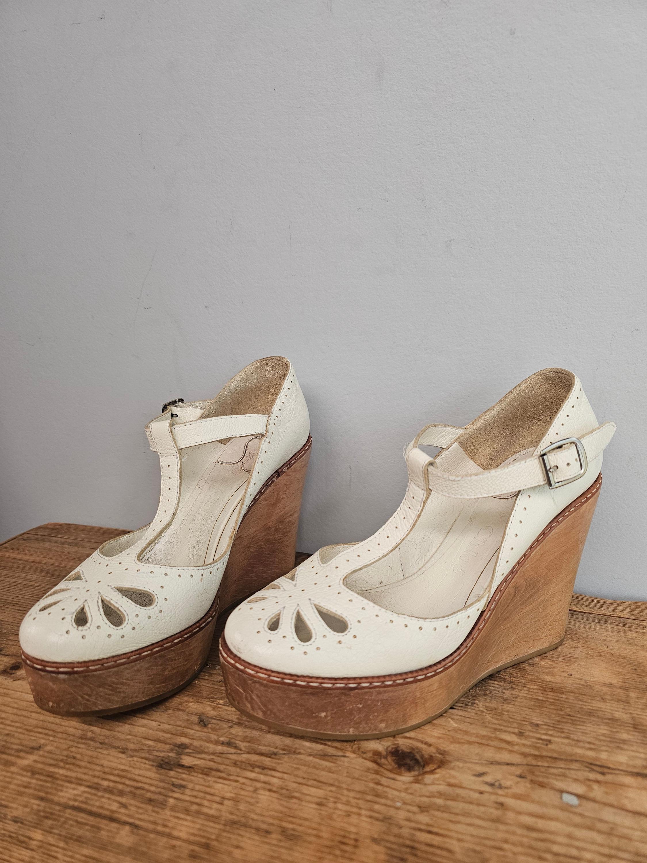 Vintage Chloe Leather Wooden Wedges Size 36 Rare! - Etsy