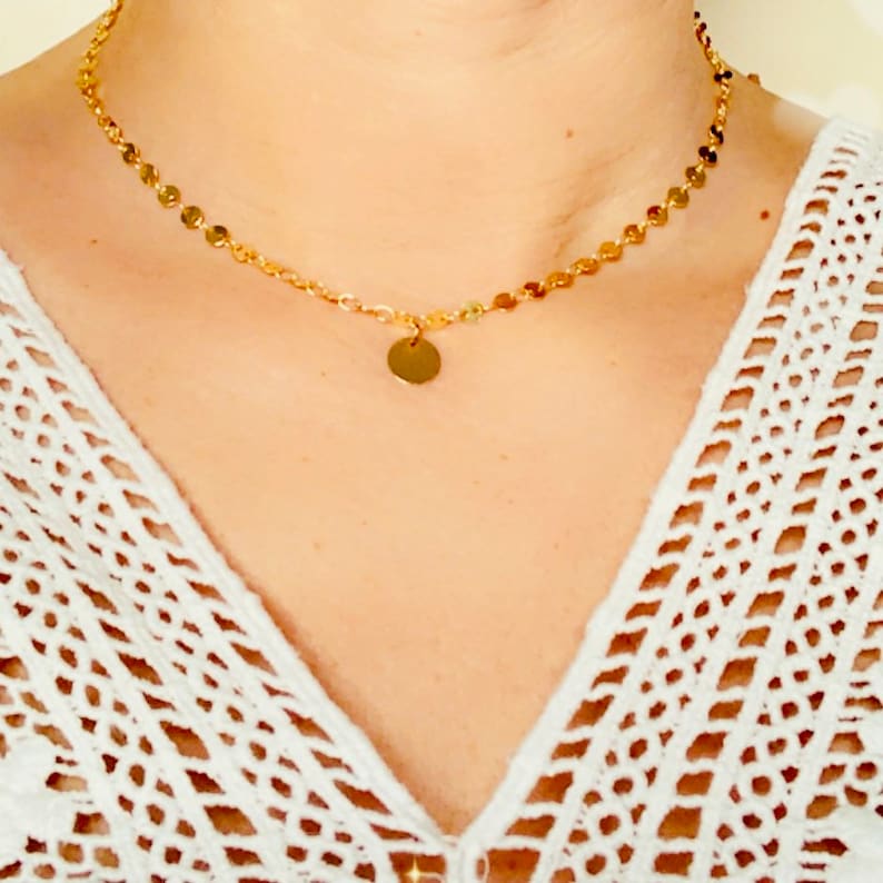 Necklace chain sequins plated 24K gold