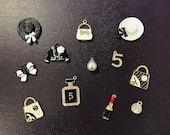12pc DIY Enamel Charms Perfume Bottle Bags Lipstick Bow Hats Pearls Rhinestones