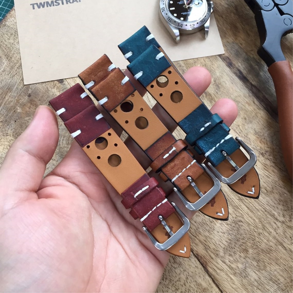 Leather Watch Strap Racing Rally Style Strap 18mm 20mm 22mm Etsy UK