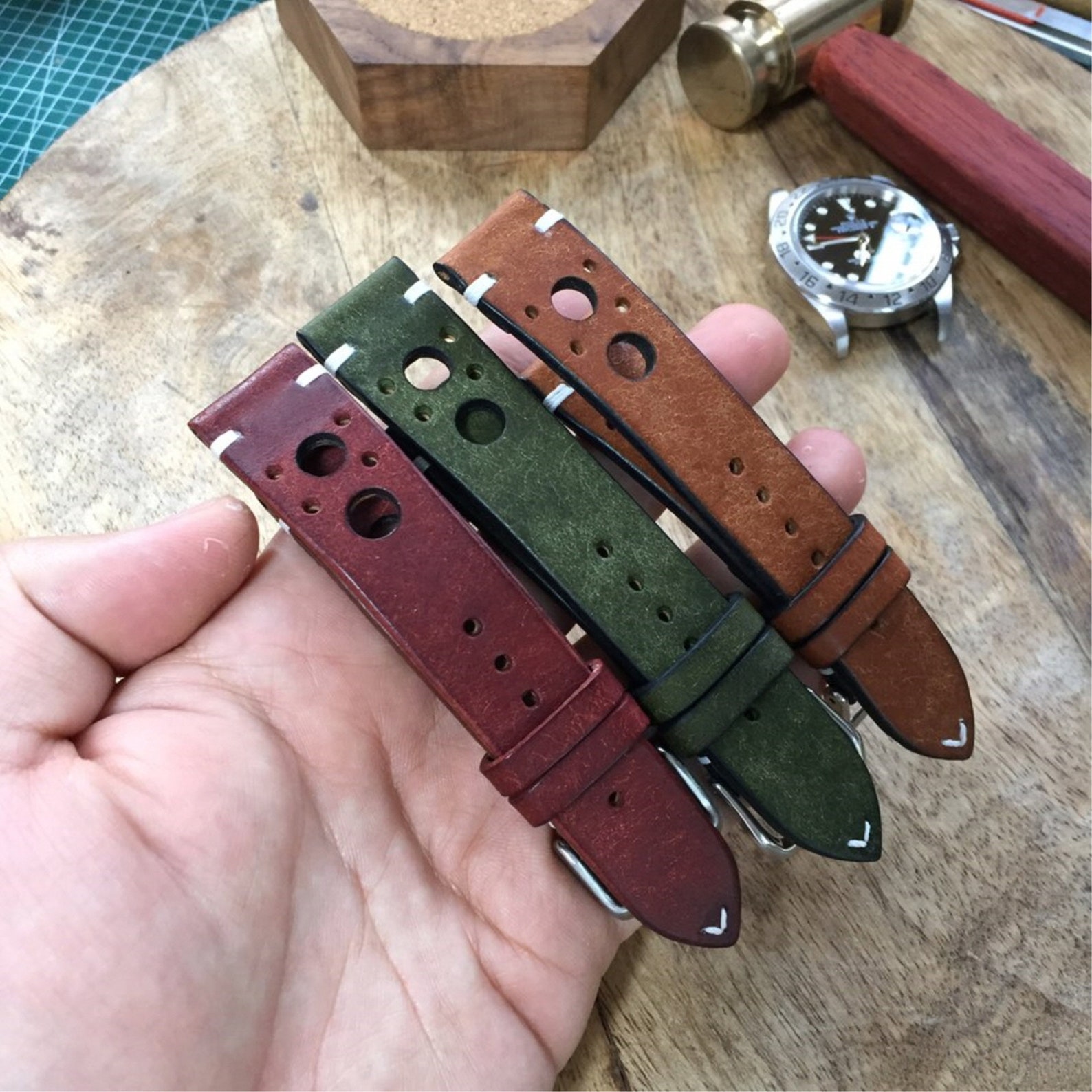 Leather Watch Strap Racing Rally Style Strap 18mm 20mm 22mm Etsy