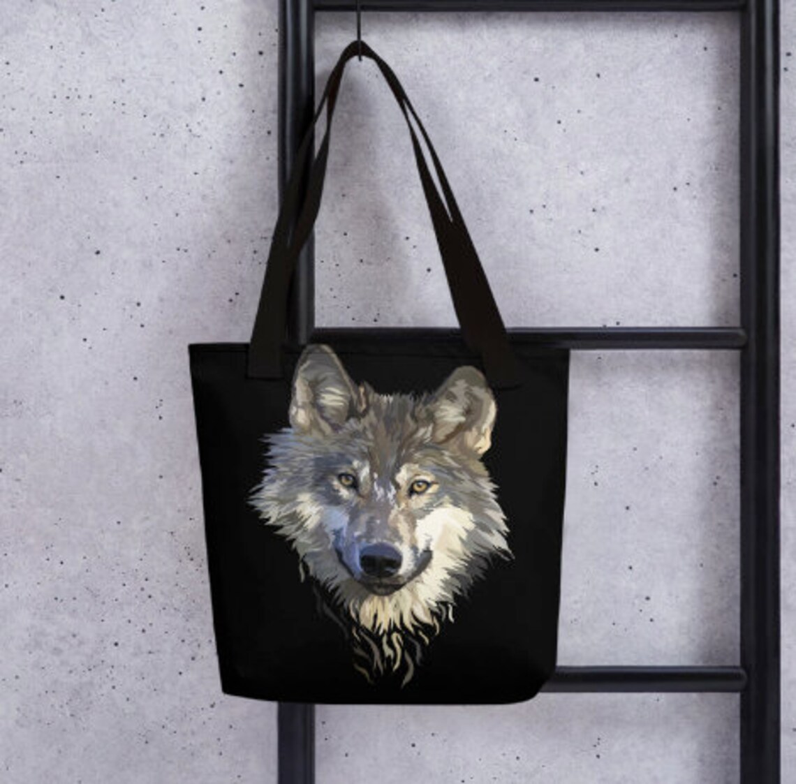 Wolf tote bag animal tote bag wolf lovers black wolf Etsy