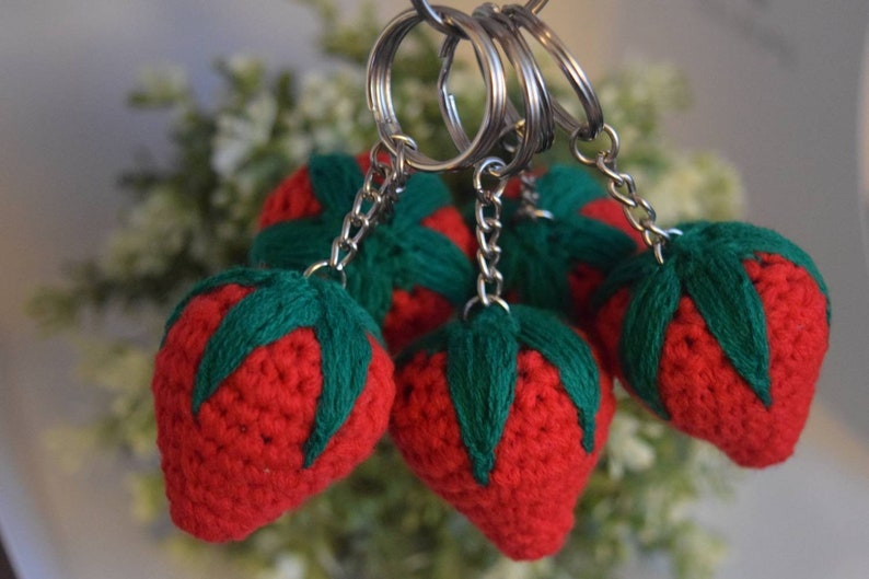 Crochet Strawberry Keychains Set of 5 10 15 20 Gift Etsy