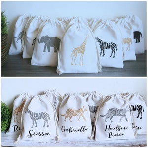 Safari Themed Favor bags (Set of 5 or 10) Safari Animals | Giraffe | Zebra| Elephant | Cheetah| Tiger | Safari | Jungle | Gold | Gray