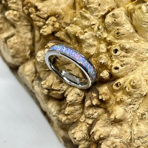 Cotton Candy Opal and Tungsten Carbide Core Engagement Ring/ Wedding Band